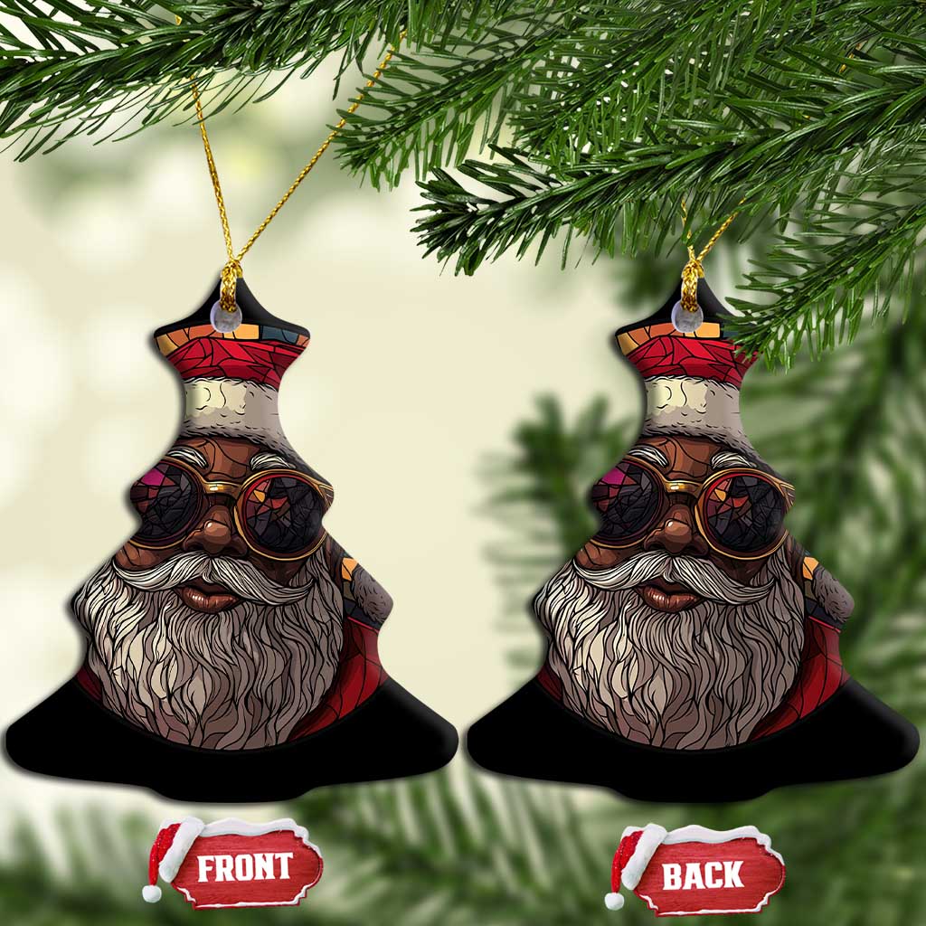 African American Santa Melanin Claus Stained Glass Effect Printed Christmas Ornament Melanin Claus Festive Xmas Tree