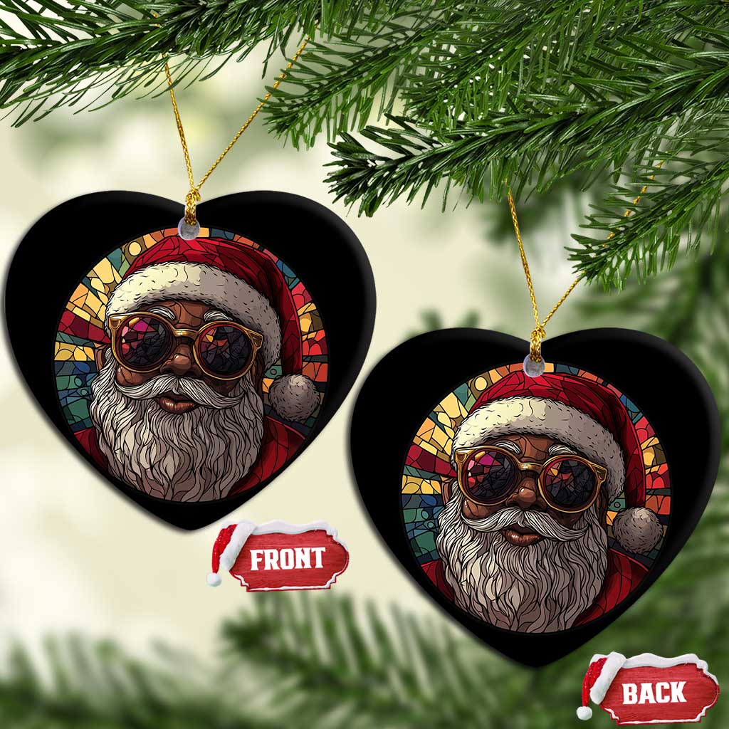 African American Santa Melanin Claus Stained Glass Effect Printed Christmas Ornament Melanin Claus Festive Xmas Tree