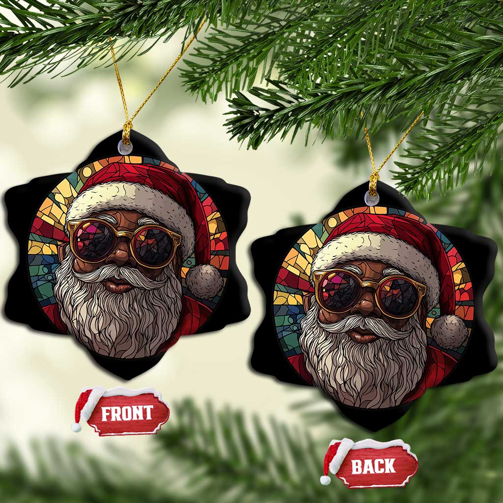 African American Santa Melanin Claus Stained Glass Effect Printed Christmas Ornament Melanin Claus Festive Xmas Tree