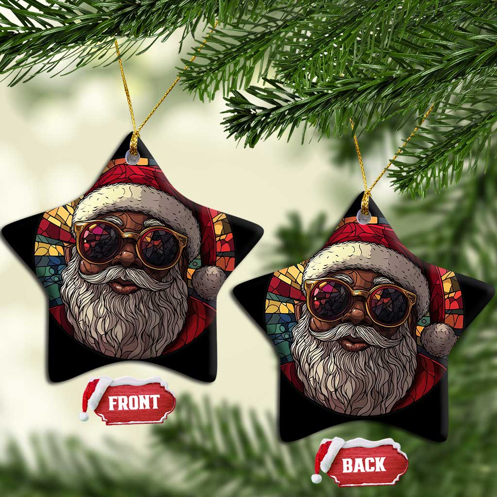 African American Santa Melanin Claus Stained Glass Effect Printed Christmas Ornament Melanin Claus Festive Xmas Tree