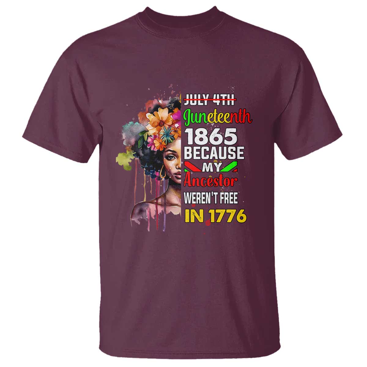 Juneteenth 1865 T Shirt Because My Ancestor Weren't Free In 1776 Afro Black Woman