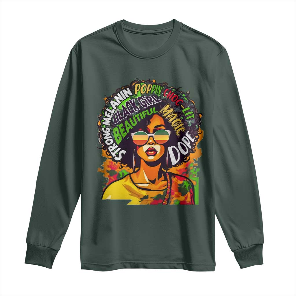 Afro Black Queen Magic Long Sleeve Shirt Beautiful Strong Melanin Poppin' Choc-lit Dope