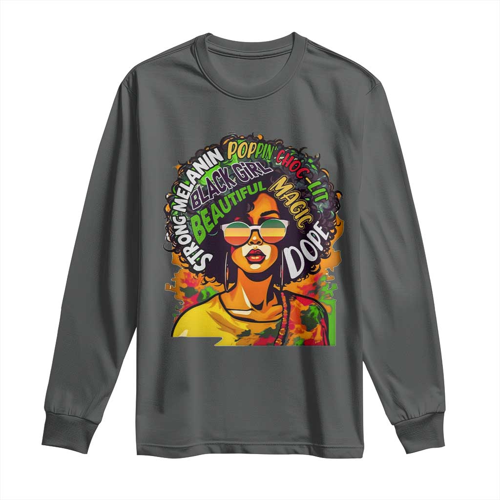 Afro Black Queen Magic Long Sleeve Shirt Beautiful Strong Melanin Poppin' Choc-lit Dope