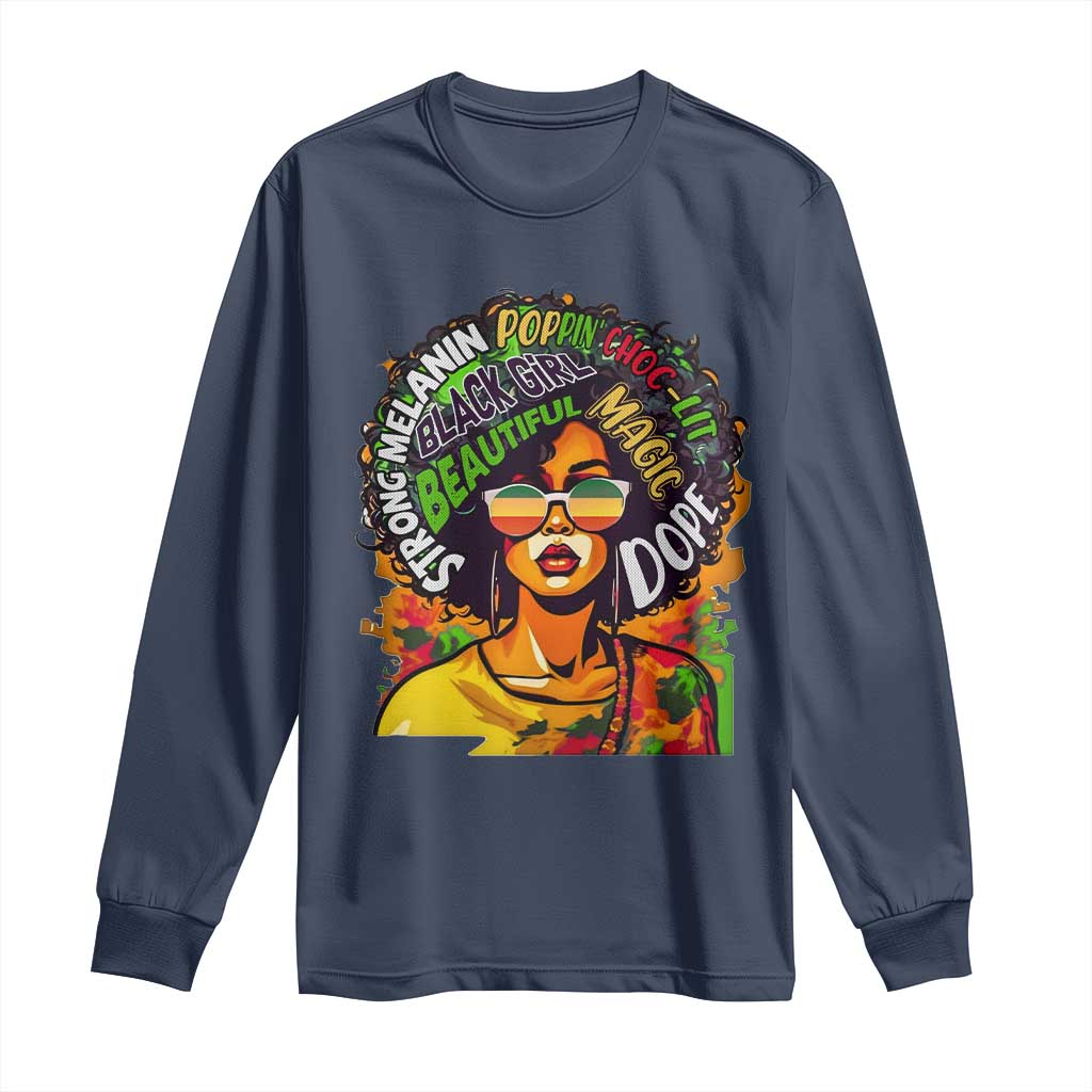 Afro Black Queen Magic Long Sleeve Shirt Beautiful Strong Melanin Poppin' Choc-lit Dope