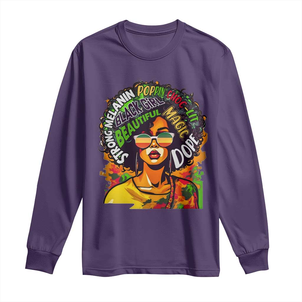 Afro Black Queen Magic Long Sleeve Shirt Beautiful Strong Melanin Poppin' Choc-lit Dope
