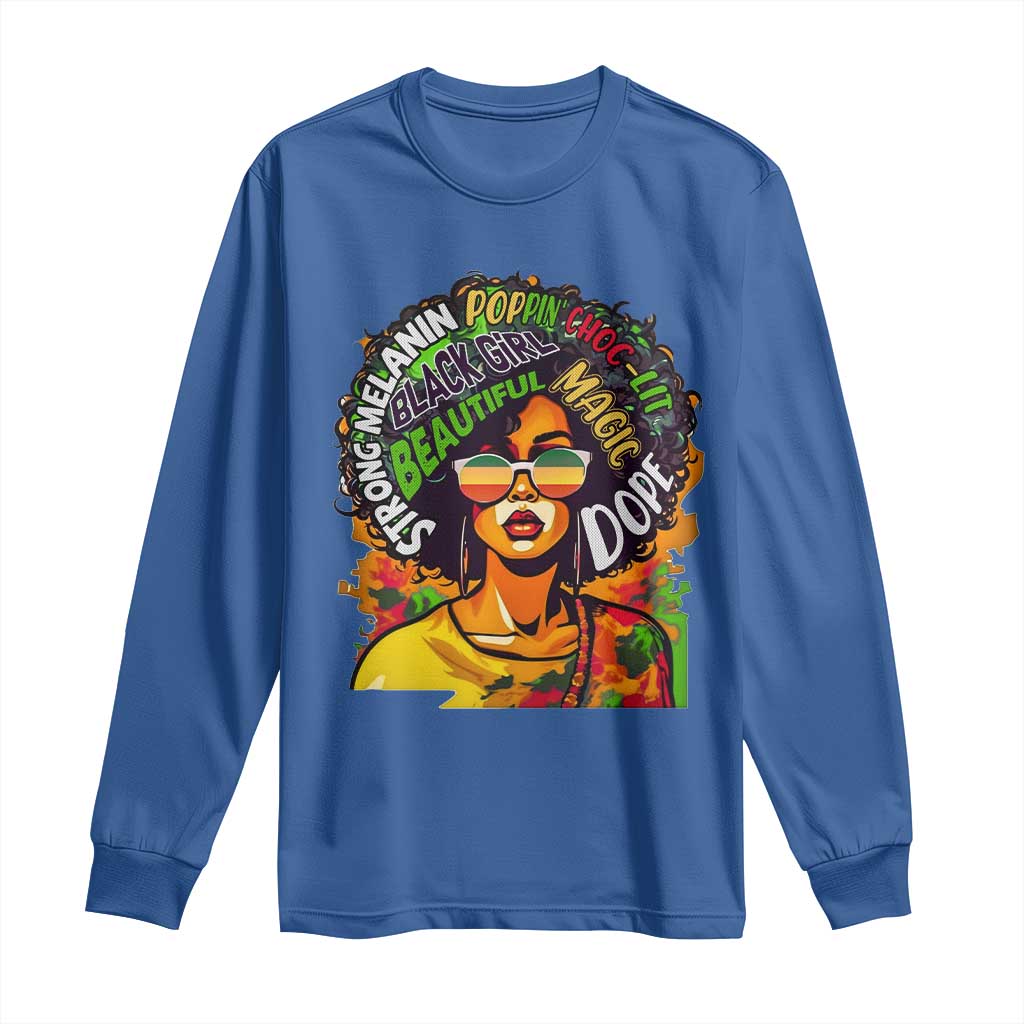 Afro Black Queen Magic Long Sleeve Shirt Beautiful Strong Melanin Poppin' Choc-lit Dope