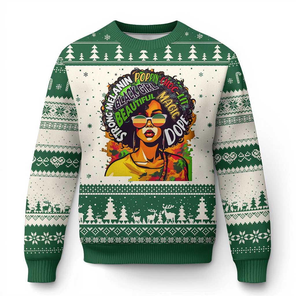 Afro Black Queen Magic Knit Sweatshirt Beautiful Strong Melanin Poppin' Choc-lit Dope
