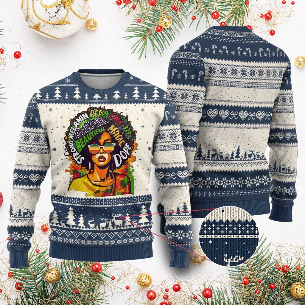 Afro Black Queen Magic Knit Sweatshirt Beautiful Strong Melanin Poppin' Choc-lit Dope