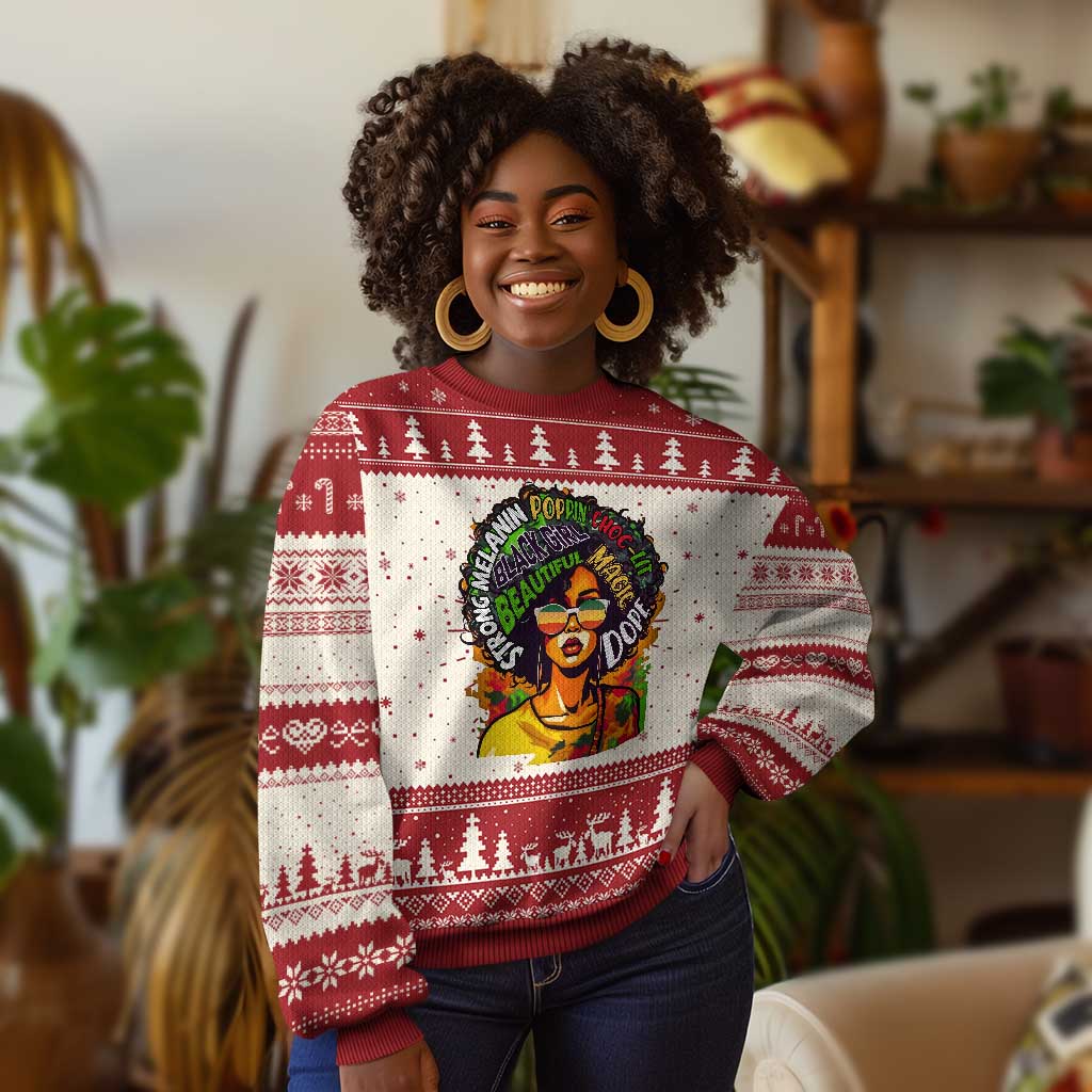 Afro Black Queen Magic Knit Sweatshirt Beautiful Strong Melanin Poppin' Choc-lit Dope