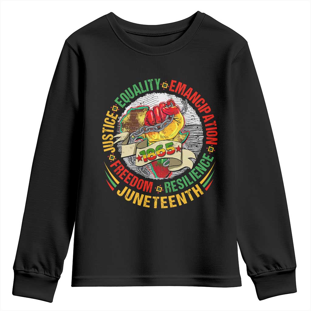 Juneteenth 1865 Youth Long Sleeve Shirt Freedom Justice Equality Emancipation Resilience Independence Day