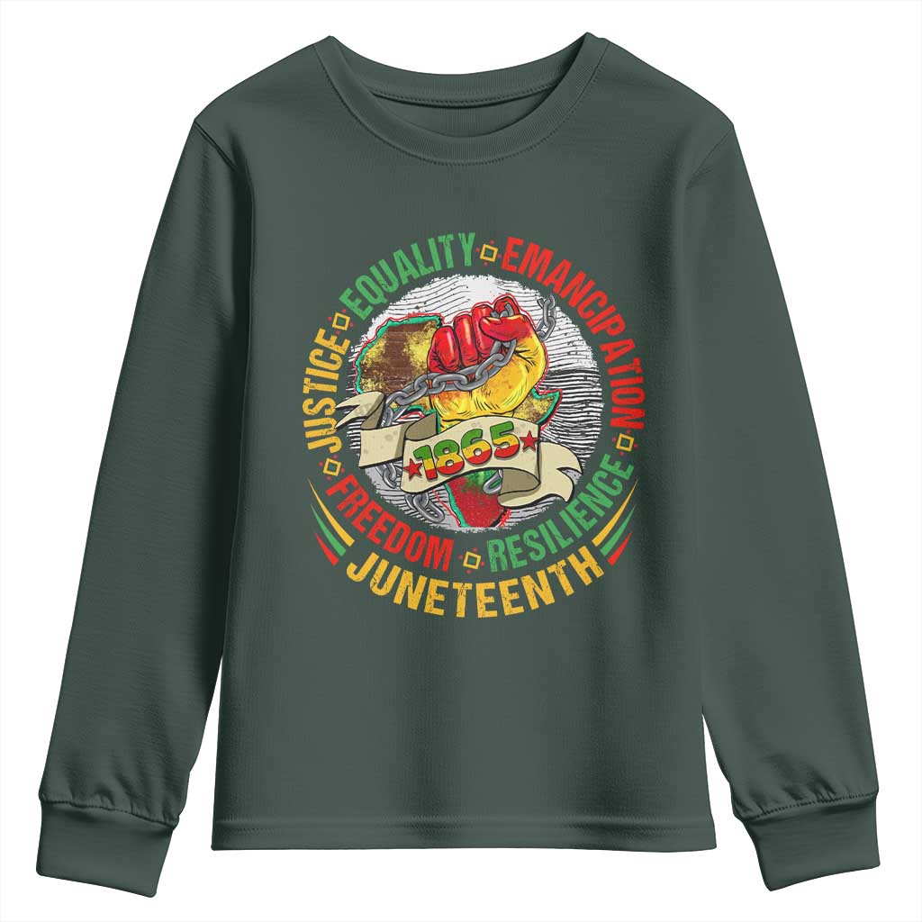 Juneteenth 1865 Youth Long Sleeve Shirt Freedom Justice Equality Emancipation Resilience Independence Day