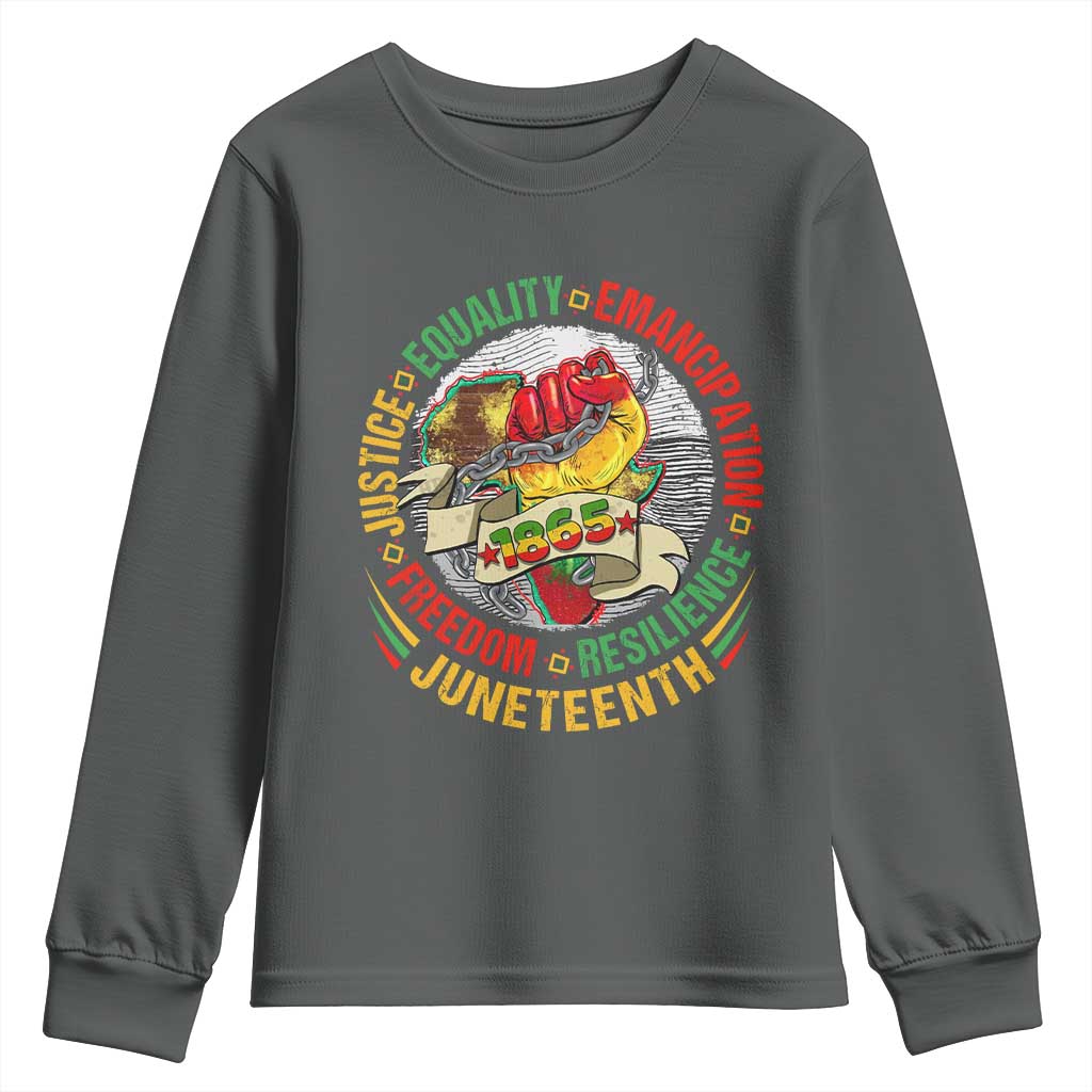 Juneteenth 1865 Youth Long Sleeve Shirt Freedom Justice Equality Emancipation Resilience Independence Day
