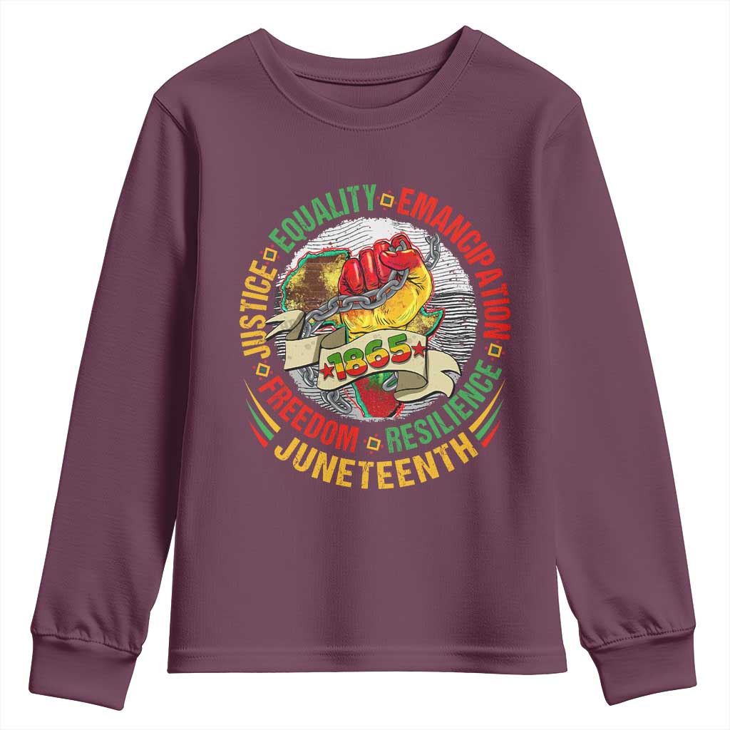 Juneteenth 1865 Youth Long Sleeve Shirt Freedom Justice Equality Emancipation Resilience Independence Day