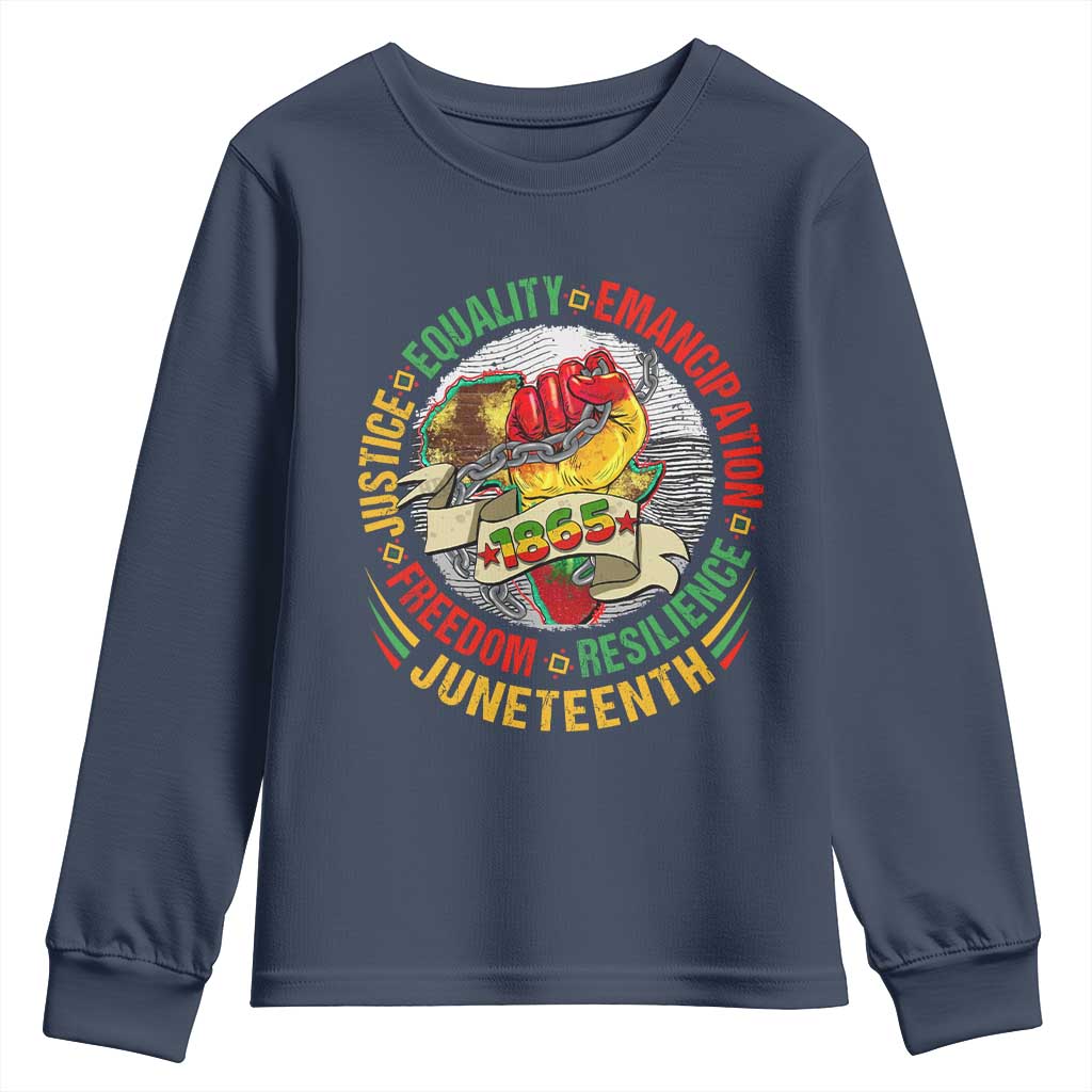Juneteenth 1865 Youth Long Sleeve Shirt Freedom Justice Equality Emancipation Resilience Independence Day