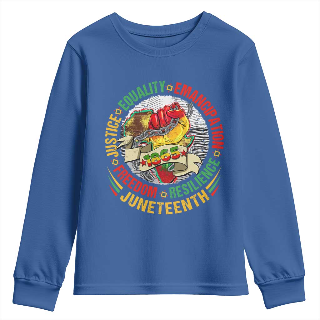 Juneteenth 1865 Youth Long Sleeve Shirt Freedom Justice Equality Emancipation Resilience Independence Day