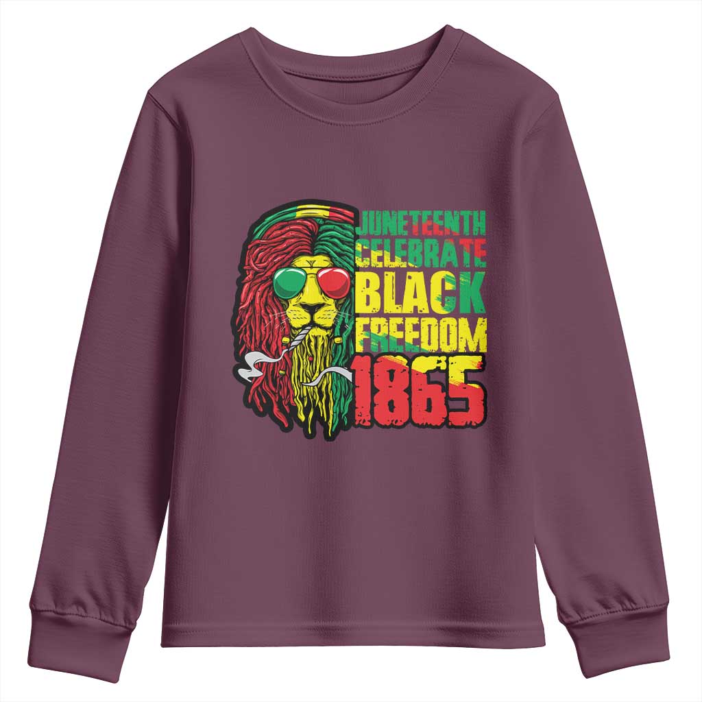 Juneteenth Youth Long Sleeve Shirt Celebrate Black Freedom 1865 Dope Dreadlocks Lion Locs Rasta Hair