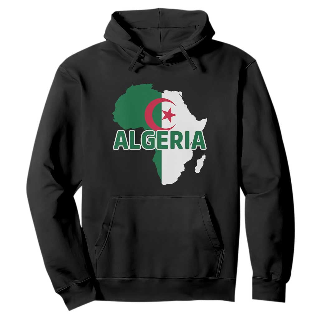 Algeria Algerian Pride Map of Africa Heritage Graphic Hoodie Patriotic North African Roots National Flag