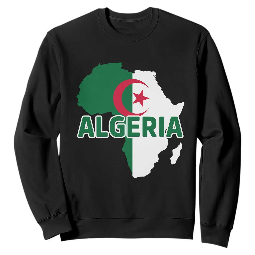 Algeria Algerian Pride Map of Africa Heritage Graphic Sweatshirt Patriotic North African Roots National Flag