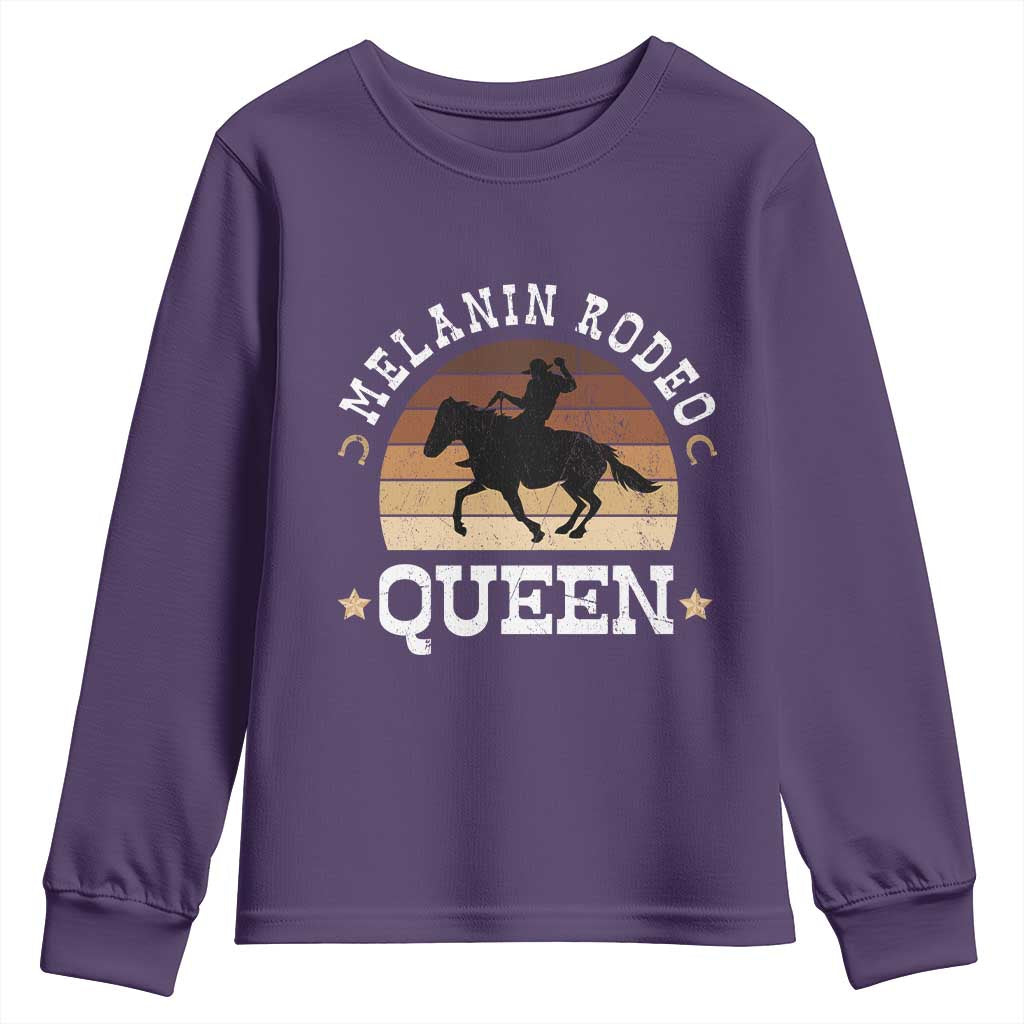 African Melanin Rodeo Queen Youth Sweatshirt Cowgirl Riding Horse Cowgirls Retro