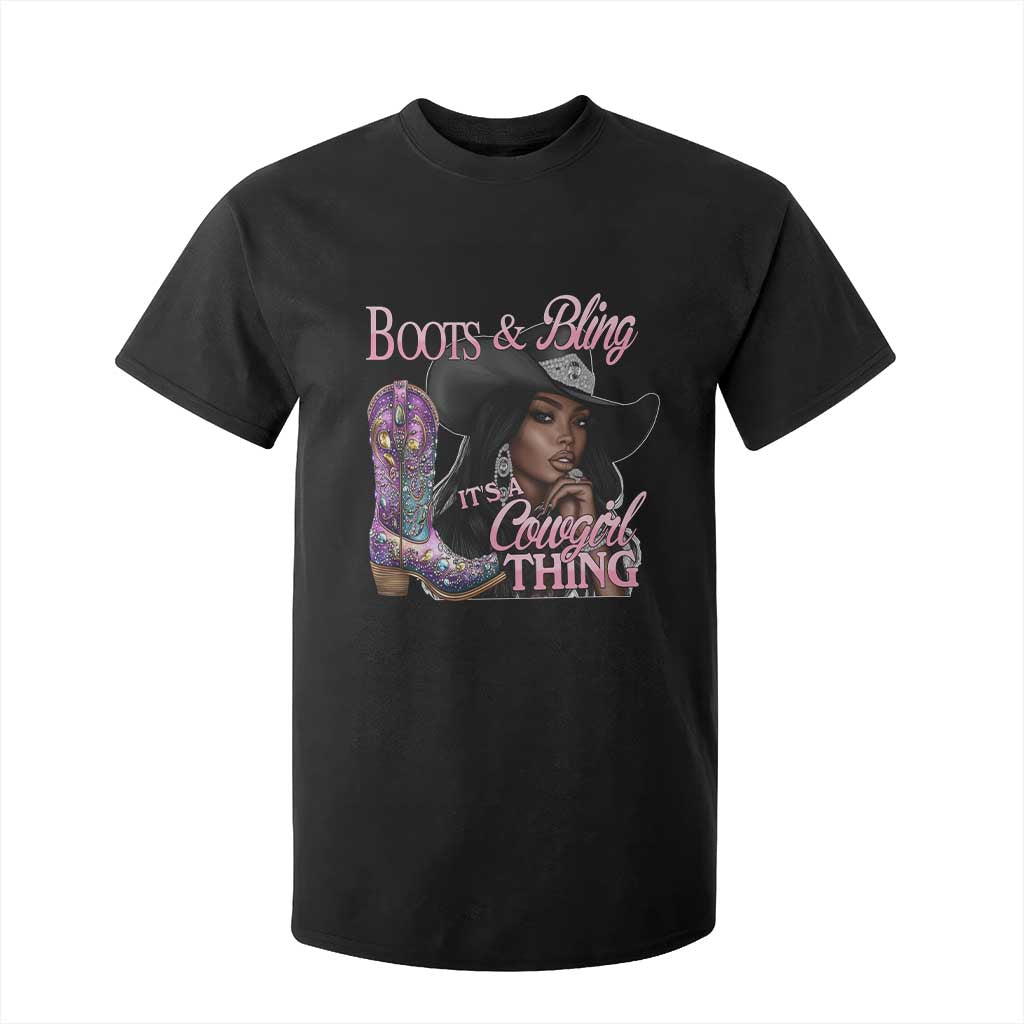 Melanin Cowgirl Boots & Bling T Shirt For Kid It's A Cowgirl Thing Black Girls