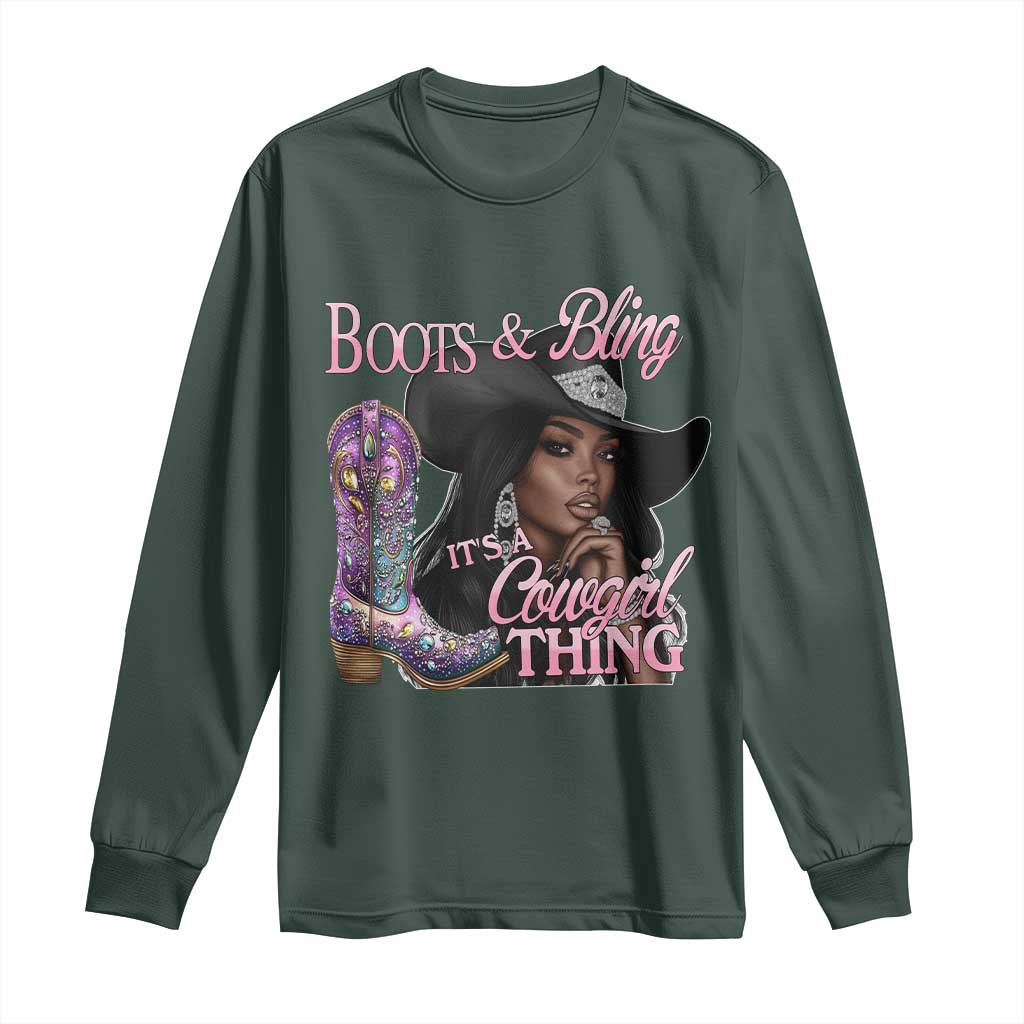 Melanin Cowgirl Boots & Bling Long Sleeve Shirt It's A Cowgirl Thing Black Girls