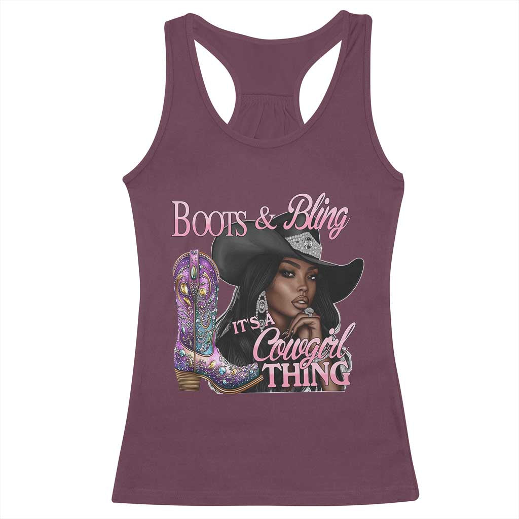 Melanin Cowgirl Boots & Bling Racerback Tank Top It's A Cowgirl Thing Black Girls