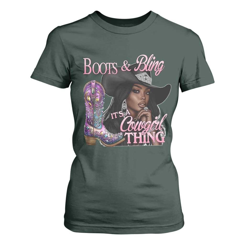 Melanin Cowgirl Boots & Bling T Shirt For Women It's A Cowgirl Thing Black Girls