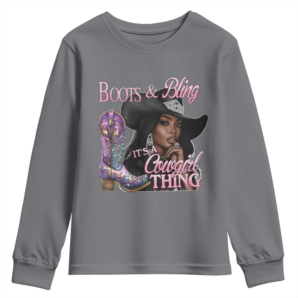 Melanin Cowgirl Boots & Bling Youth Sweatshirt It's A Cowgirl Thing Black Girls