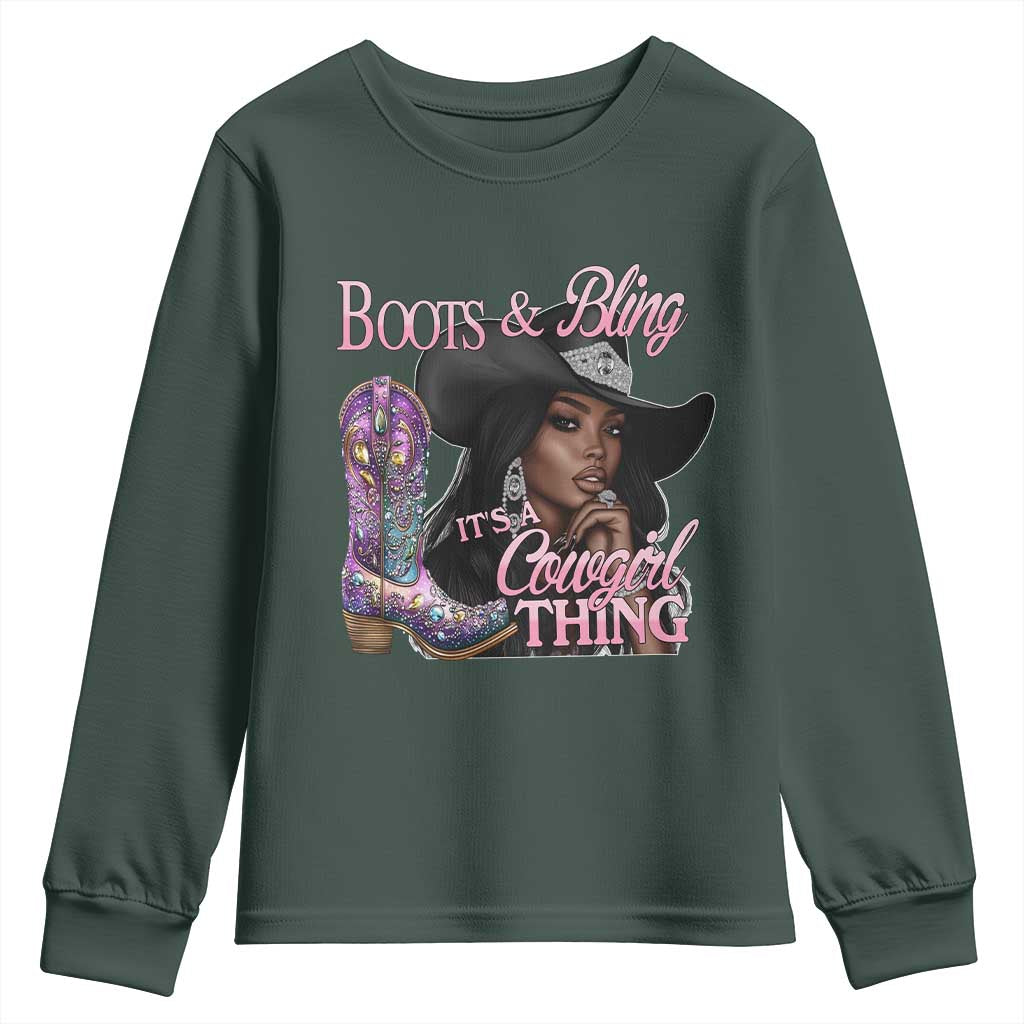 Melanin Cowgirl Boots & Bling Youth Sweatshirt It's A Cowgirl Thing Black Girls
