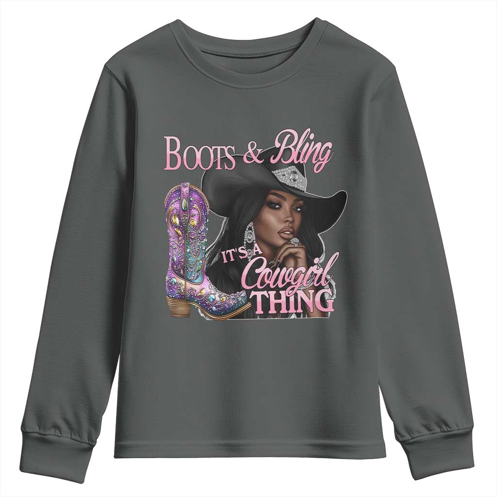Melanin Cowgirl Boots & Bling Youth Sweatshirt It's A Cowgirl Thing Black Girls