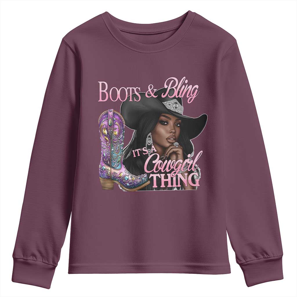 Melanin Cowgirl Boots & Bling Youth Sweatshirt It's A Cowgirl Thing Black Girls