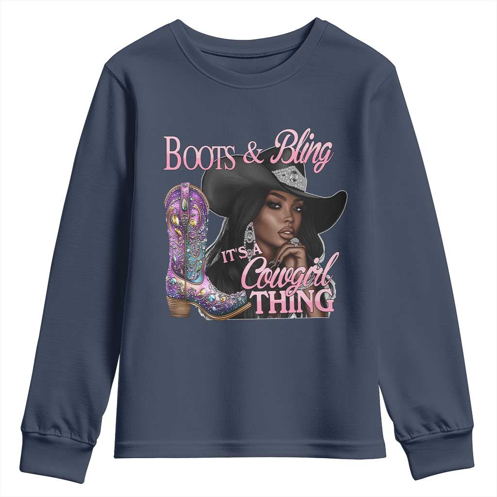 Melanin Cowgirl Boots & Bling Youth Sweatshirt It's A Cowgirl Thing Black Girls