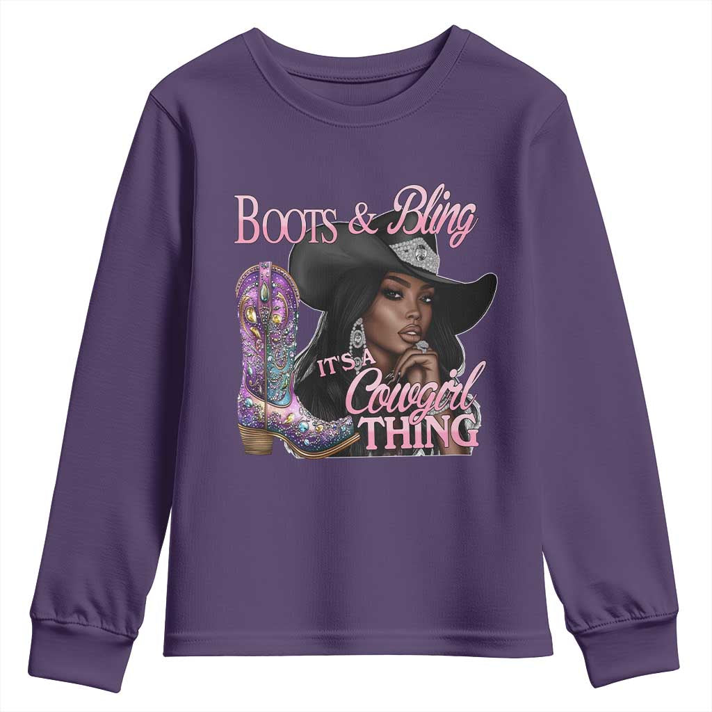 Melanin Cowgirl Boots & Bling Youth Sweatshirt It's A Cowgirl Thing Black Girls