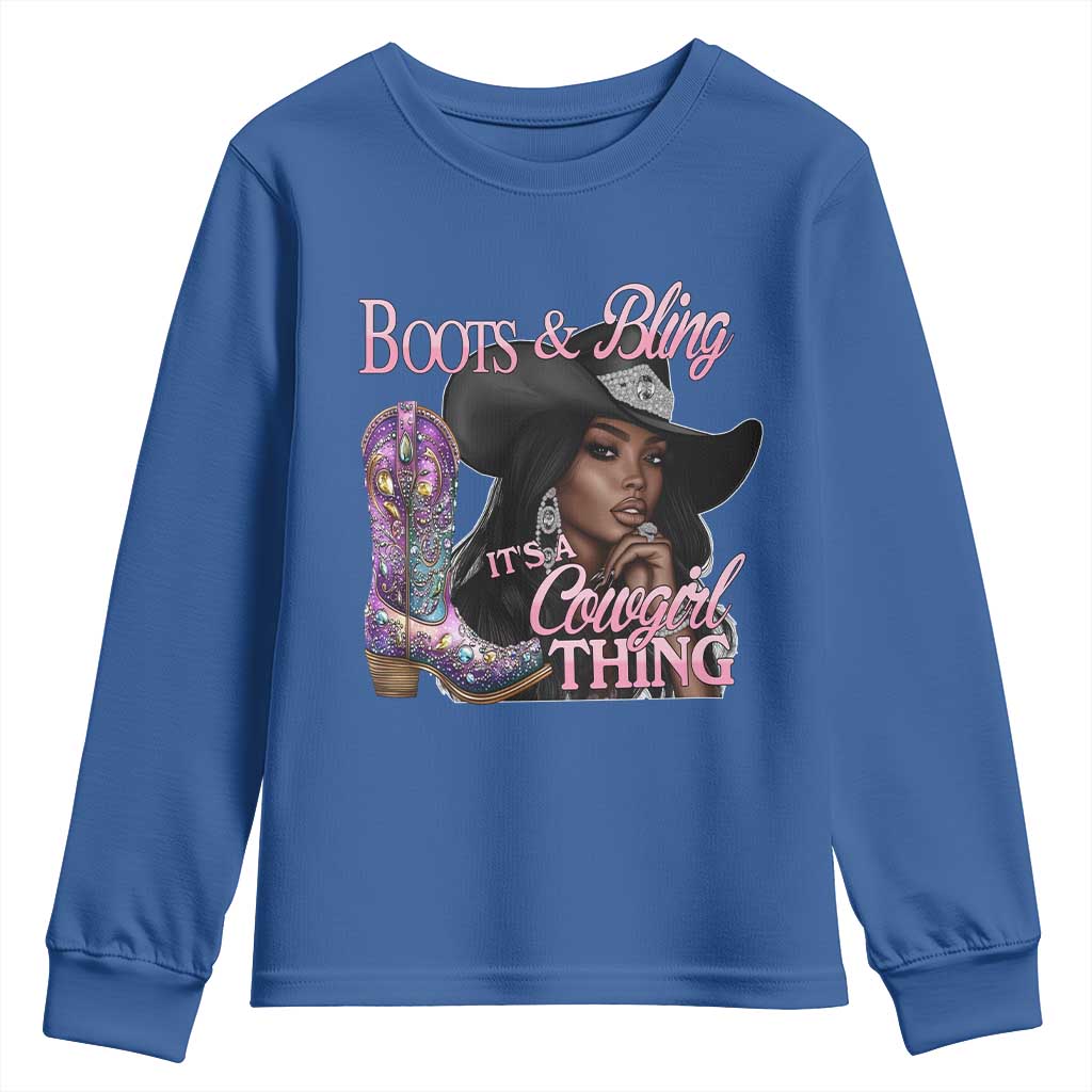 Melanin Cowgirl Boots & Bling Youth Sweatshirt It's A Cowgirl Thing Black Girls