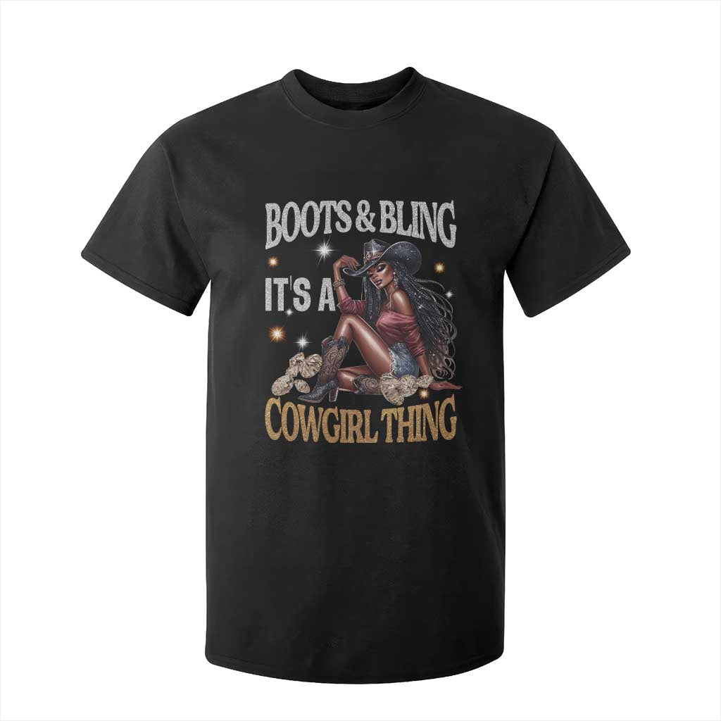 African Melanin Cowgirl T Shirt For Kid Boots & Bling It's A Cowgirl Thing Black History