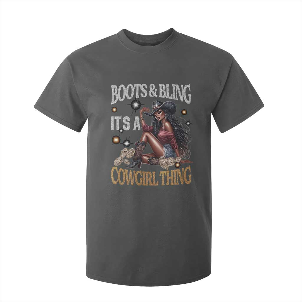 African Melanin Cowgirl T Shirt For Kid Boots & Bling It's A Cowgirl Thing Black History