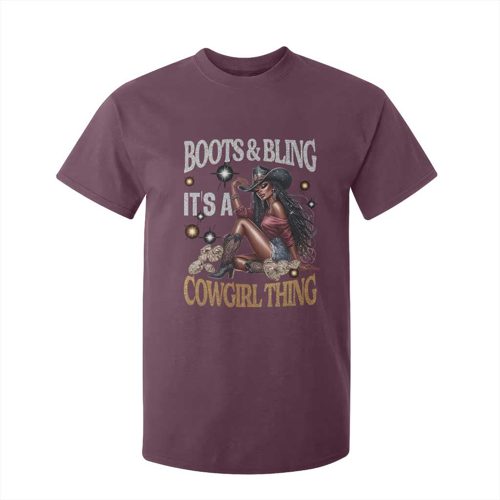 African Melanin Cowgirl T Shirt For Kid Boots & Bling It's A Cowgirl Thing Black History