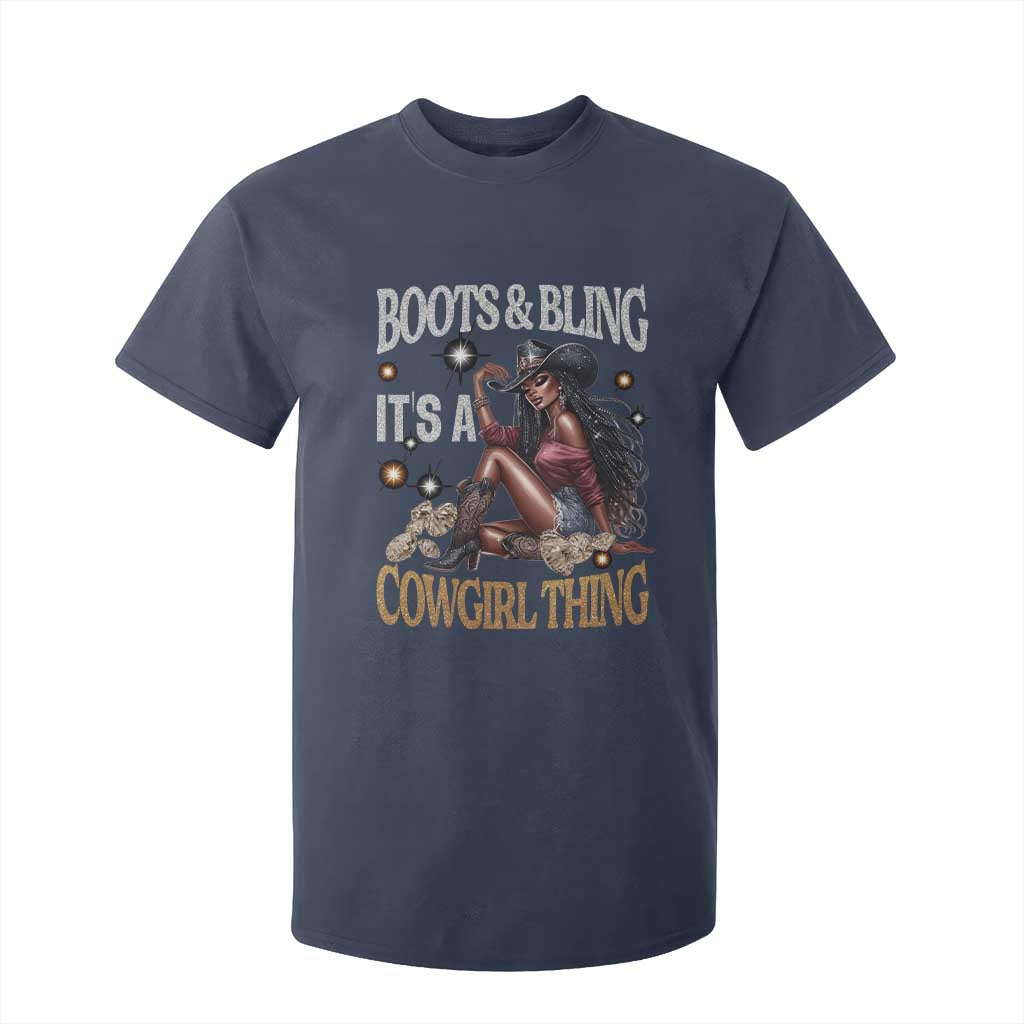 African Melanin Cowgirl T Shirt For Kid Boots & Bling It's A Cowgirl Thing Black History