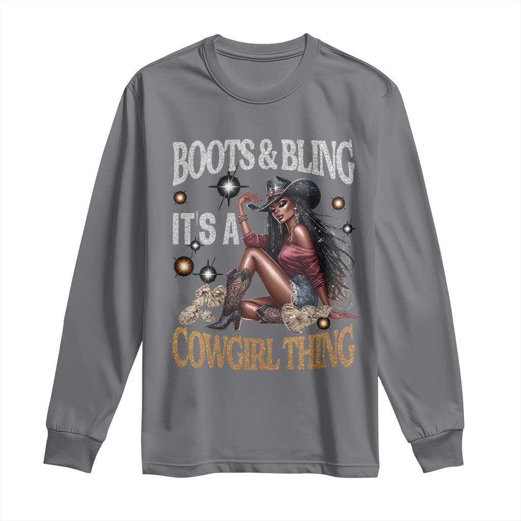 African Melanin Cowgirl Long Sleeve Shirt Boots & Bling It's A Cowgirl Thing Black History