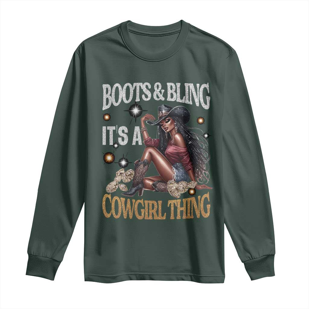 African Melanin Cowgirl Long Sleeve Shirt Boots & Bling It's A Cowgirl Thing Black History