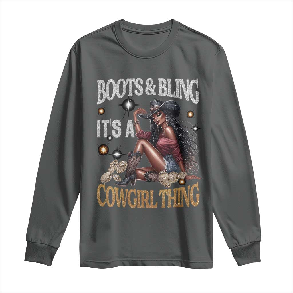 African Melanin Cowgirl Long Sleeve Shirt Boots & Bling It's A Cowgirl Thing Black History