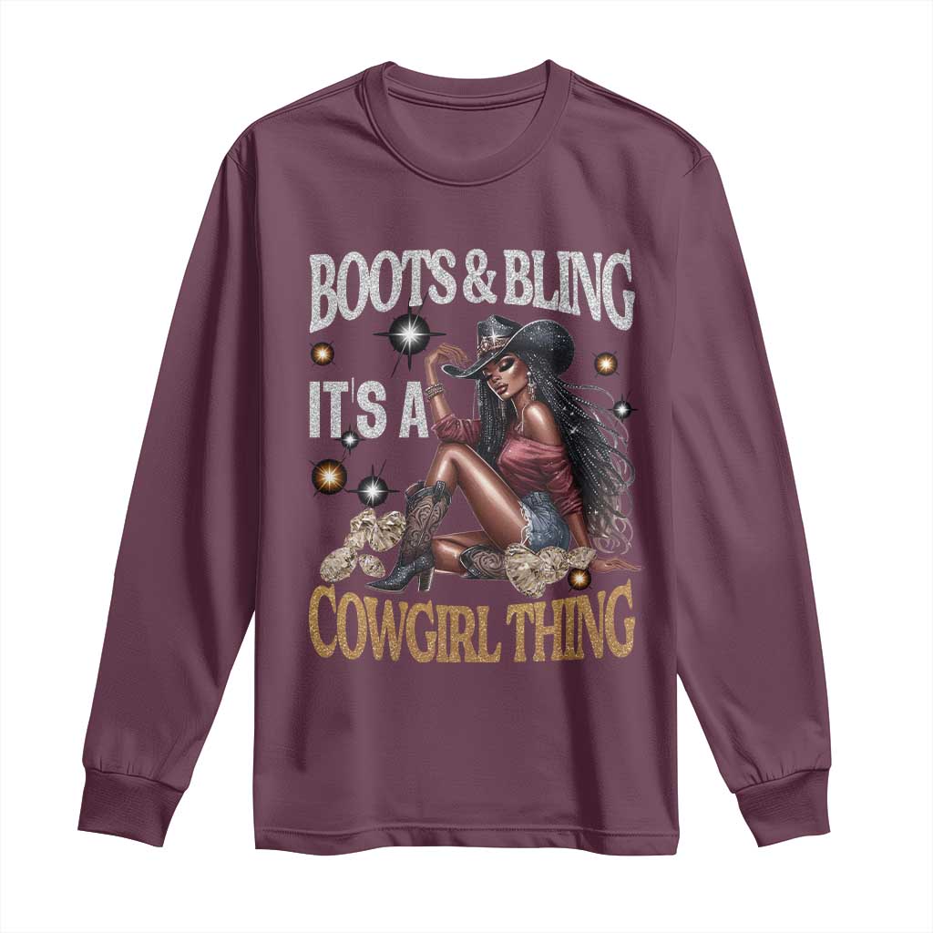 African Melanin Cowgirl Long Sleeve Shirt Boots & Bling It's A Cowgirl Thing Black History