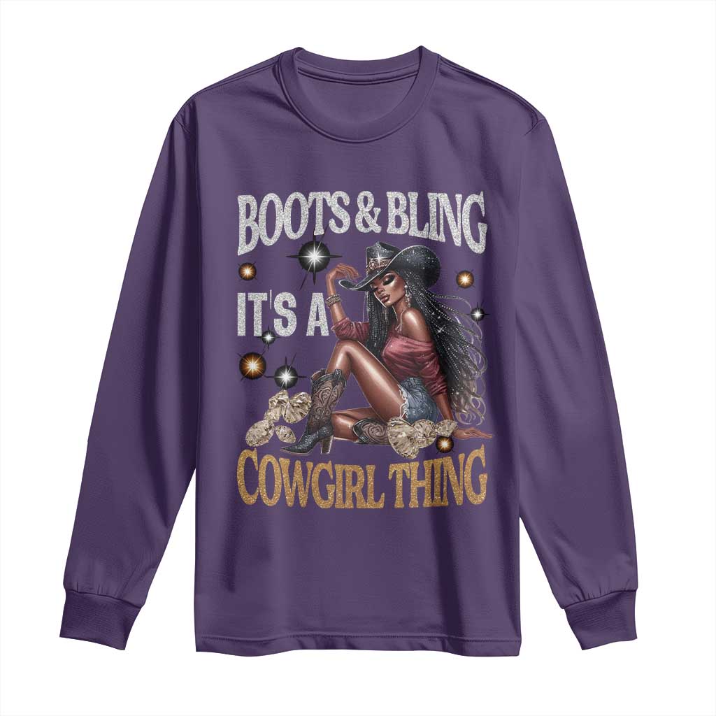 African Melanin Cowgirl Long Sleeve Shirt Boots & Bling It's A Cowgirl Thing Black History
