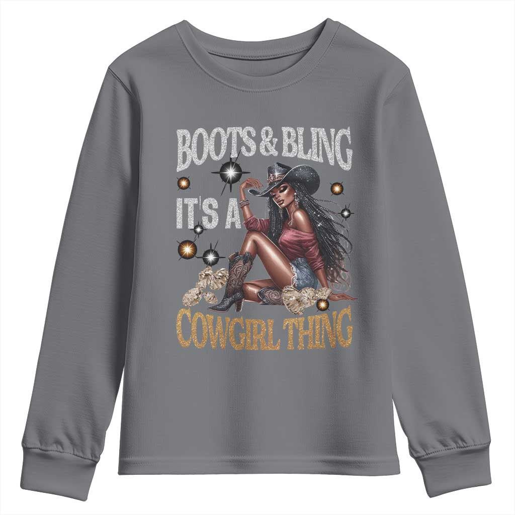 African Melanin Cowgirl Youth Sweatshirt Boots & Bling It's A Cowgirl Thing Black History