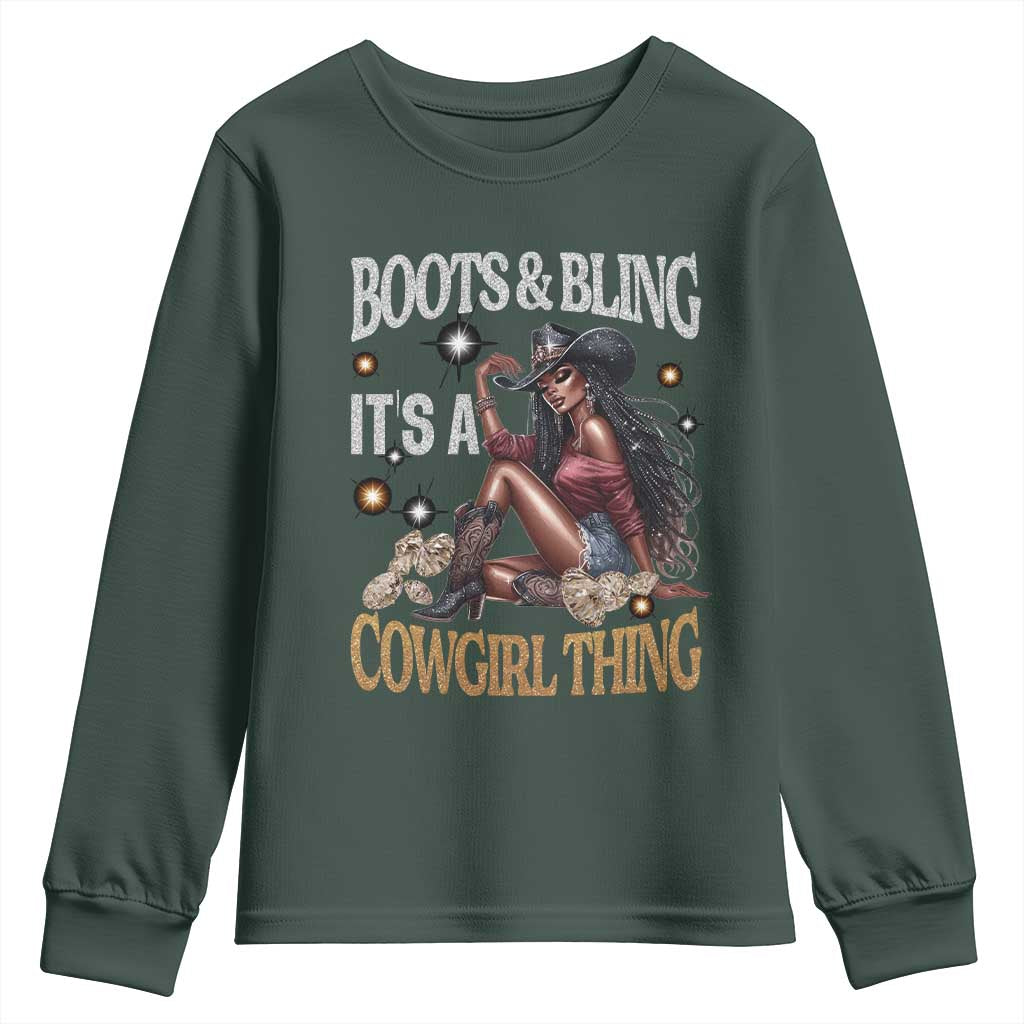 African Melanin Cowgirl Youth Sweatshirt Boots & Bling It's A Cowgirl Thing Black History