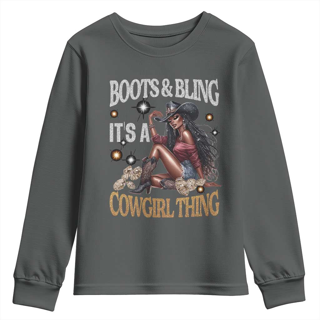 African Melanin Cowgirl Youth Sweatshirt Boots & Bling It's A Cowgirl Thing Black History