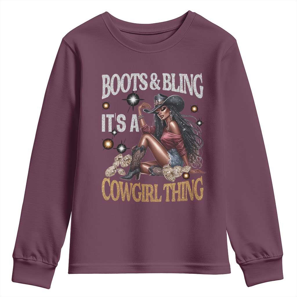 African Melanin Cowgirl Youth Sweatshirt Boots & Bling It's A Cowgirl Thing Black History