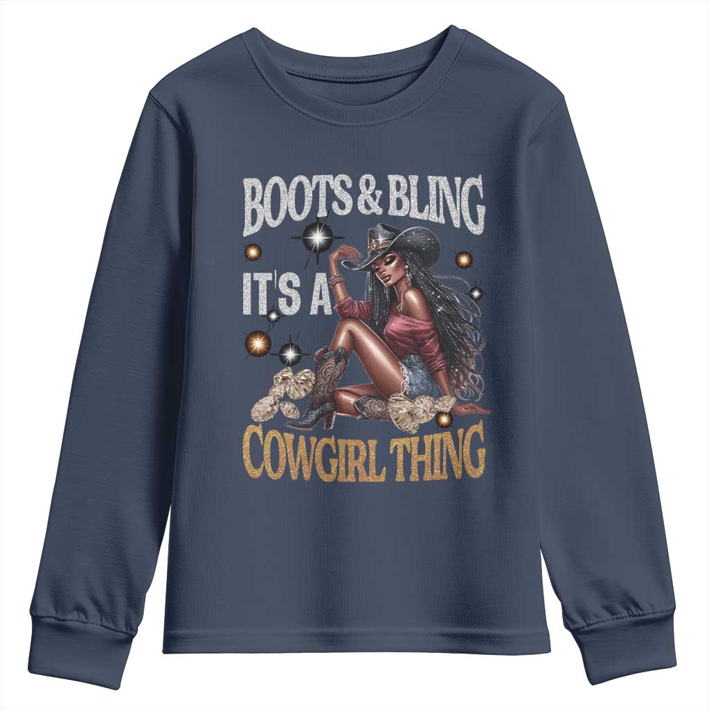 African Melanin Cowgirl Youth Sweatshirt Boots & Bling It's A Cowgirl Thing Black History