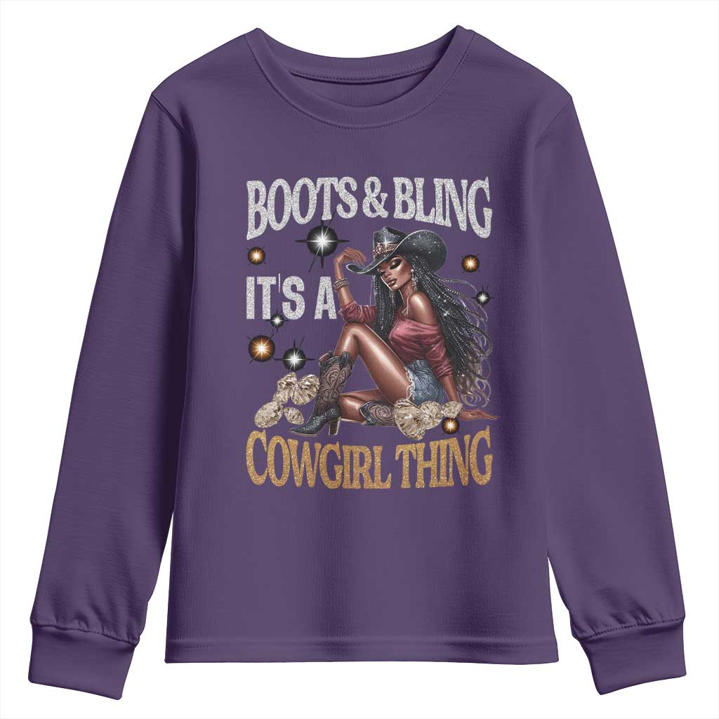 African Melanin Cowgirl Youth Sweatshirt Boots & Bling It's A Cowgirl Thing Black History