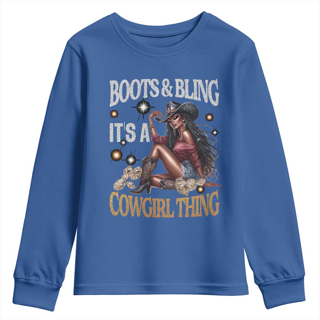 African Melanin Cowgirl Youth Sweatshirt Boots & Bling It's A Cowgirl Thing Black History